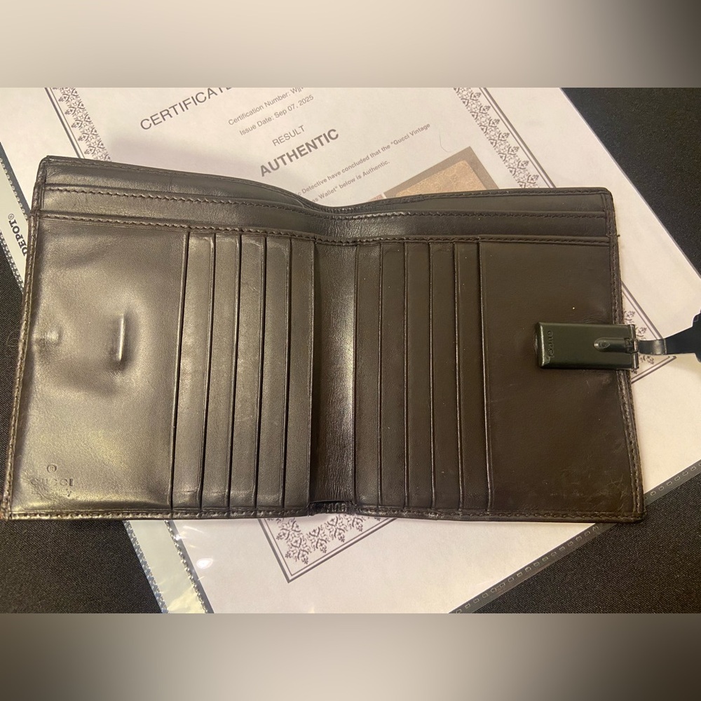 GUCCI ~ Horse Bit ~ Vintage Brown Leather ~ GG Canvas Bifold ~ COA Included 🤎✨ - Picture 5 of 11
